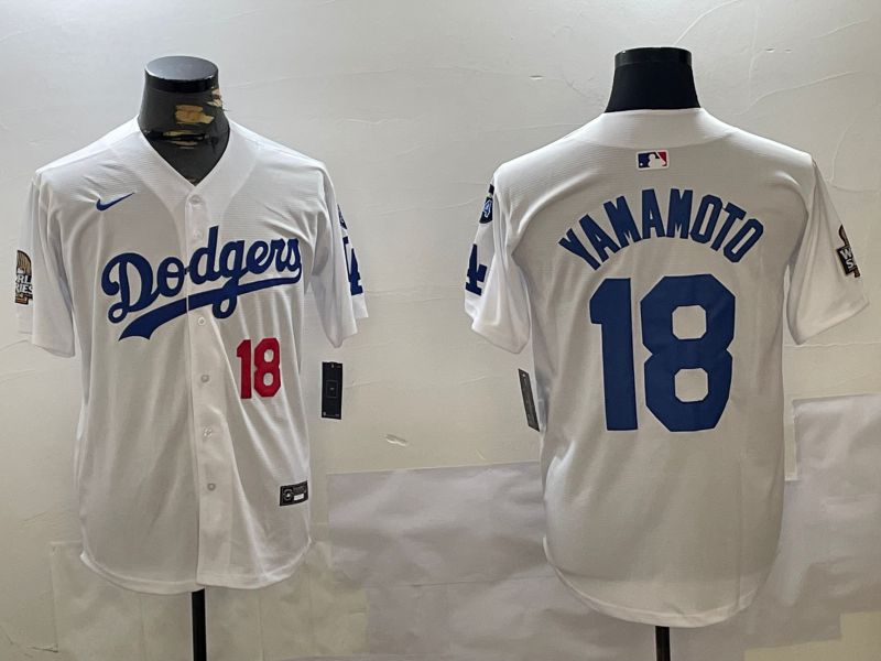 Men Los Angeles Dodgers #18 Yamamoto White Game 2024 Nike MLB Jersey style 11203